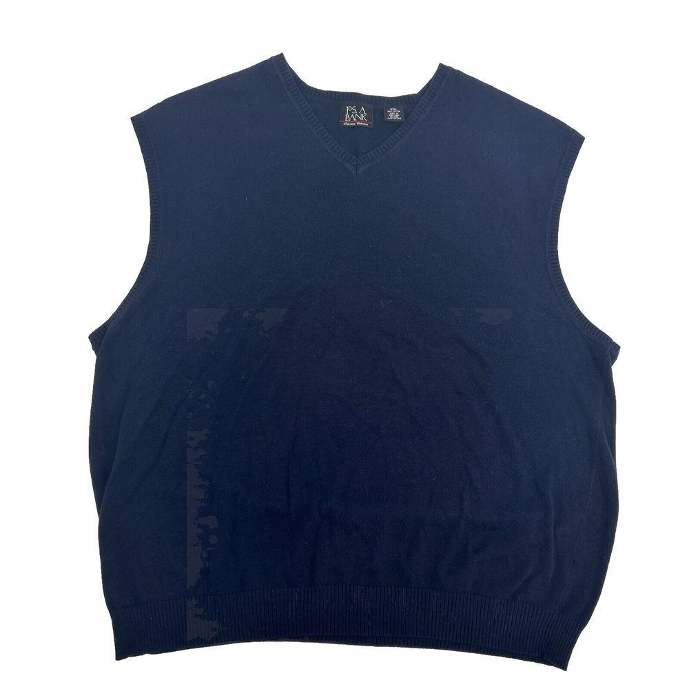 Jos A. Bank Signature Sweater Vest Men XXL 2XL Blue V-Neck Pullover 100% Cotton‎